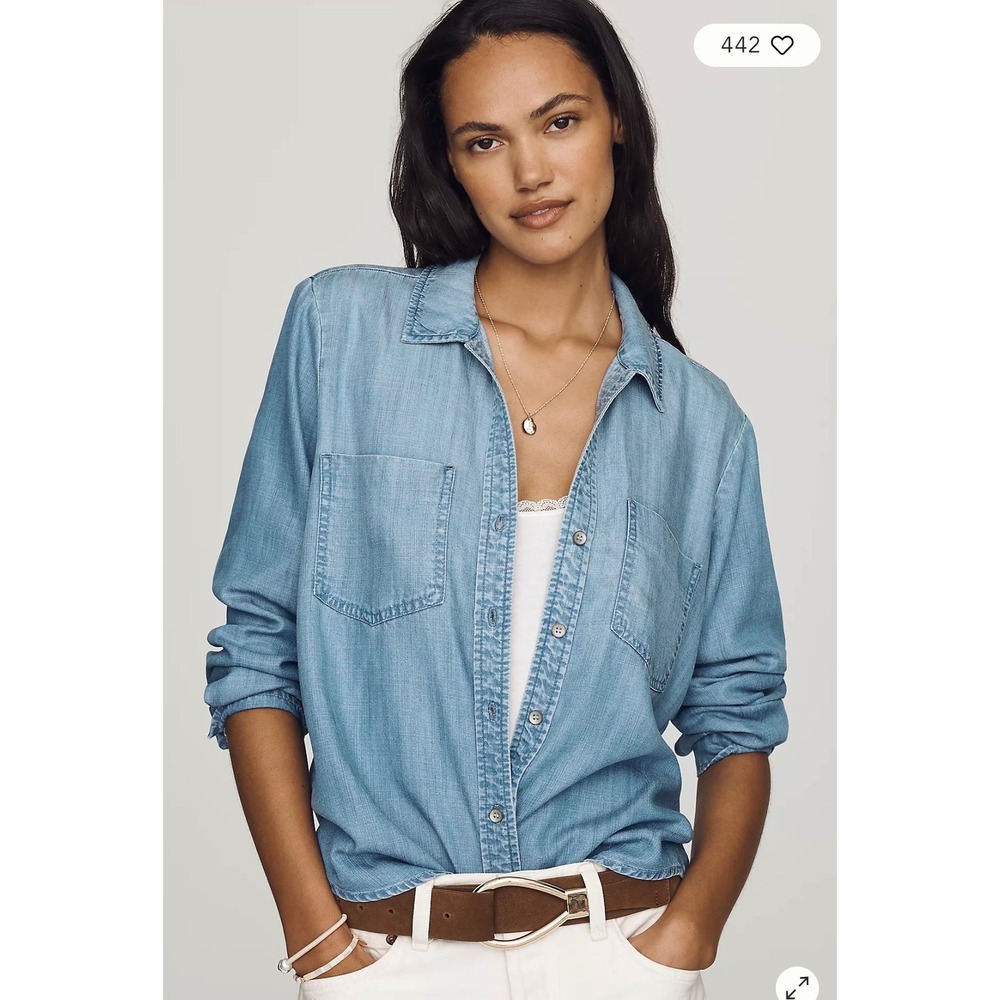 Cloth & Stone x Anthropologie Tencel Denim Button Down Shirt Womens Size L Blue